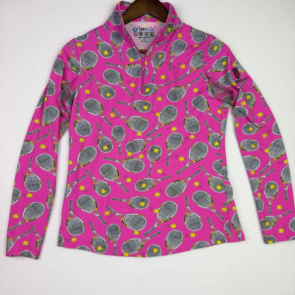 IBKUL Pink Tennis Racket Print Quarter Zip Small
